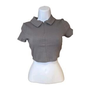 Nwt H&M Divided Grey Crop Top Zip Up Polo Shirt Sz Sm